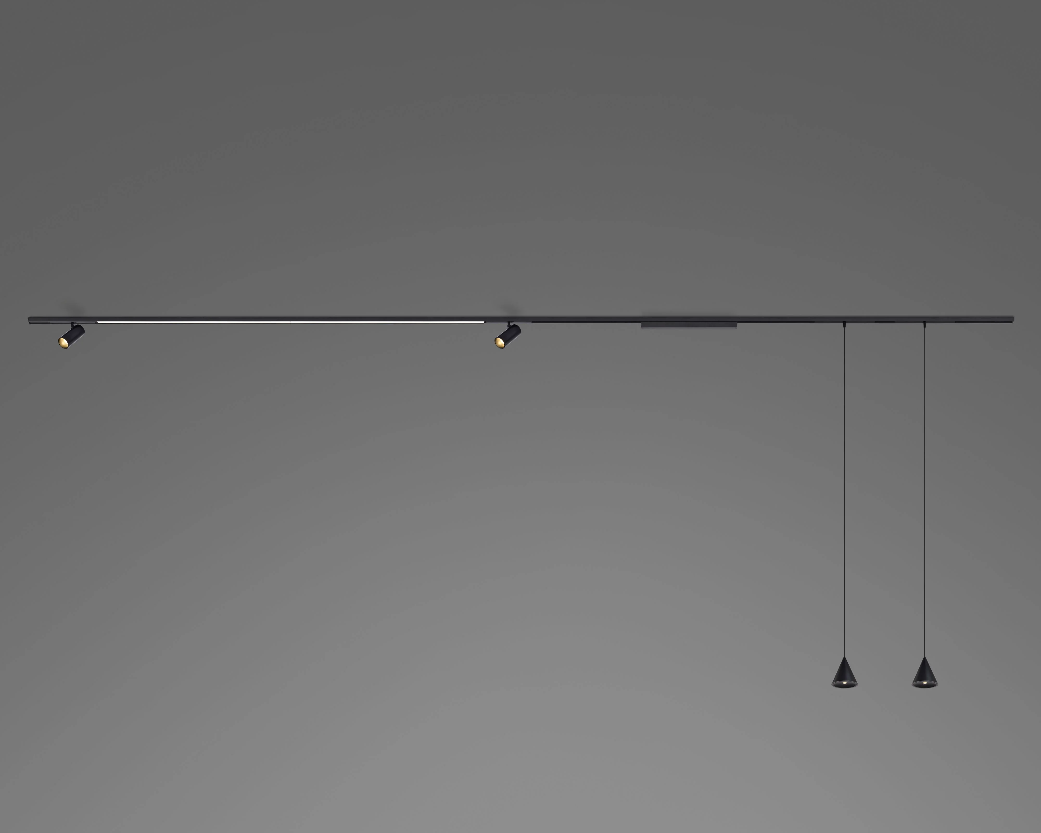 Pacchetto Karma binario magnetico 3 metri. Sorgenti luminose: 2 Spot Small 5W + 2 Strip led 60cm + 2 Coni sospensione